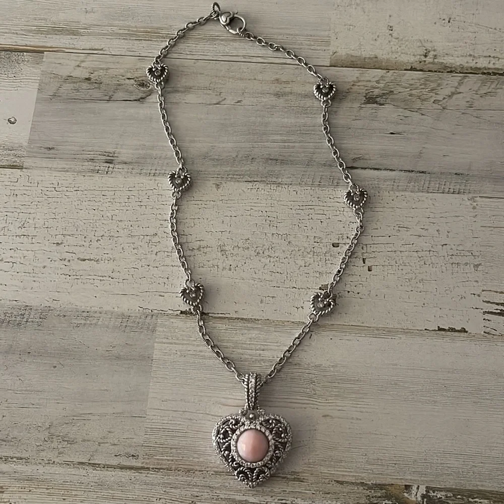 Judith Ripka Pink CZ Heart Enhancer Sterling Silver Station Necklace